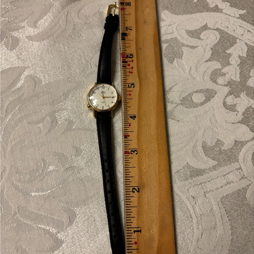 Timex Indiglo Classic Gold-Tone Watch with Black Leather Strap